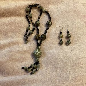 Genuine Hand Craved Nephrite Jade Necklace & Earrings